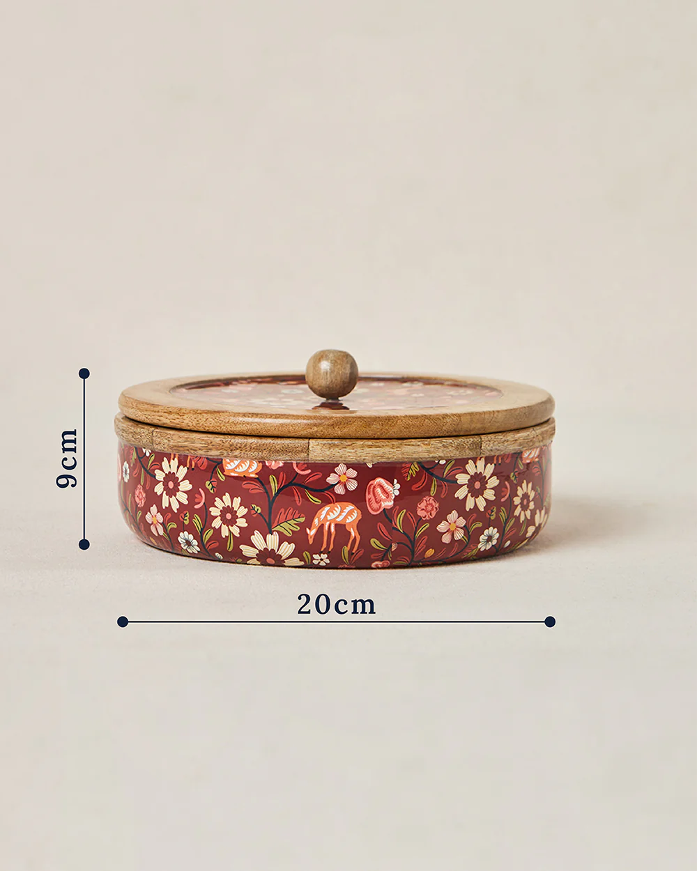 Apple Orchards Wooden Roti Box, 8" dia | Kashmir Trails - Image 5