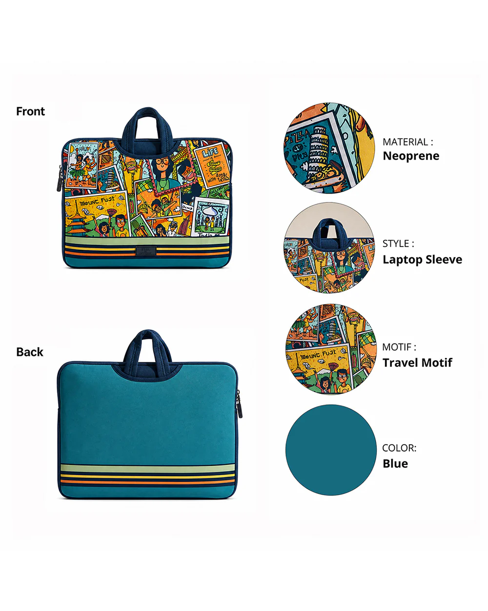 TEAL By Chumbak Around the world Laptop Sleeve - 15inch - Image 2