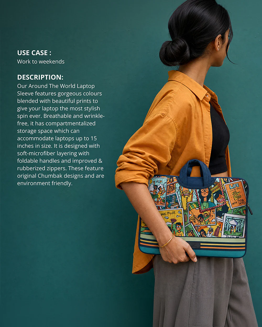 TEAL By Chumbak Around the world Laptop Sleeve - 15inch - Image 3