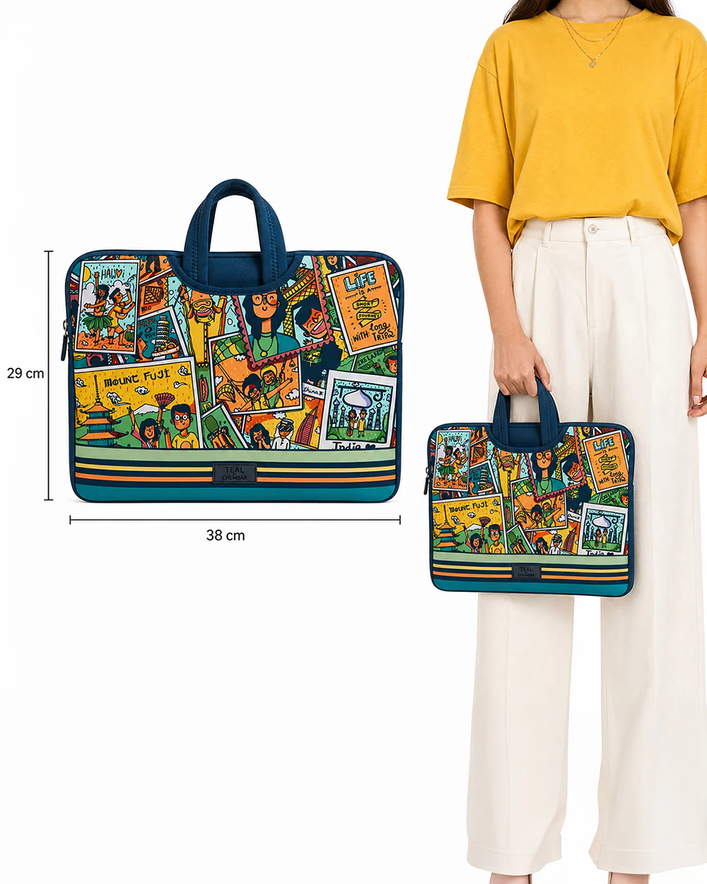 TEAL By Chumbak Around the world Laptop Sleeve - 15inch - Image 4