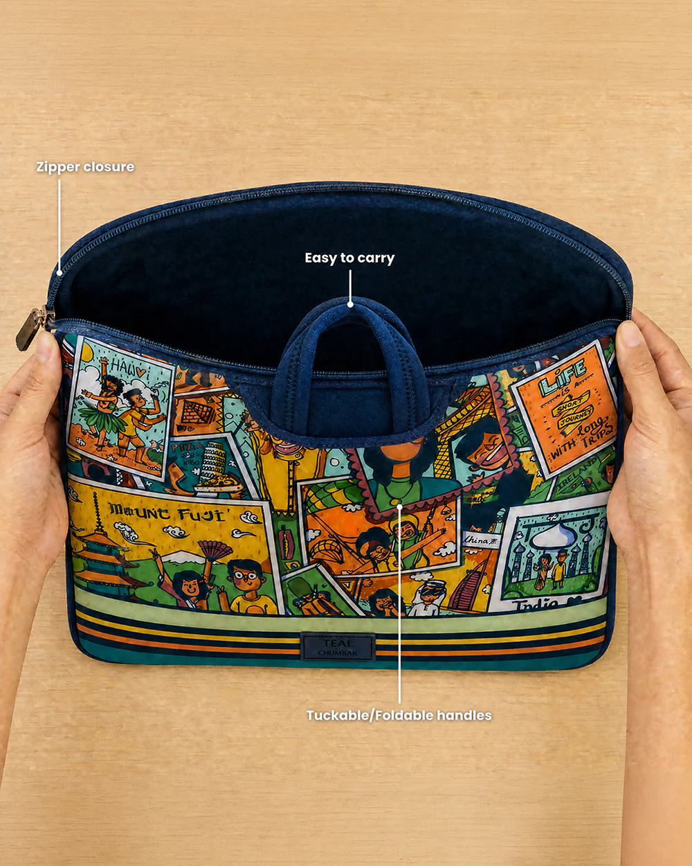 TEAL By Chumbak Around the world Laptop Sleeve - 15inch - Image 5