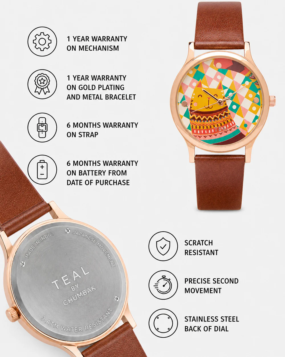 TEAL by Chumbak Aztec Cats Wrist Watch - Image 6