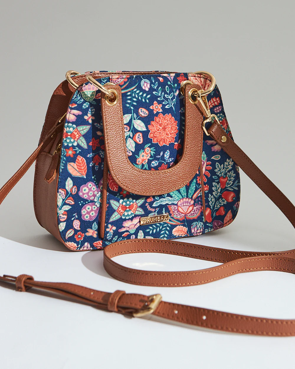 Batik Bloom Hand Bag, Navy - Image 3