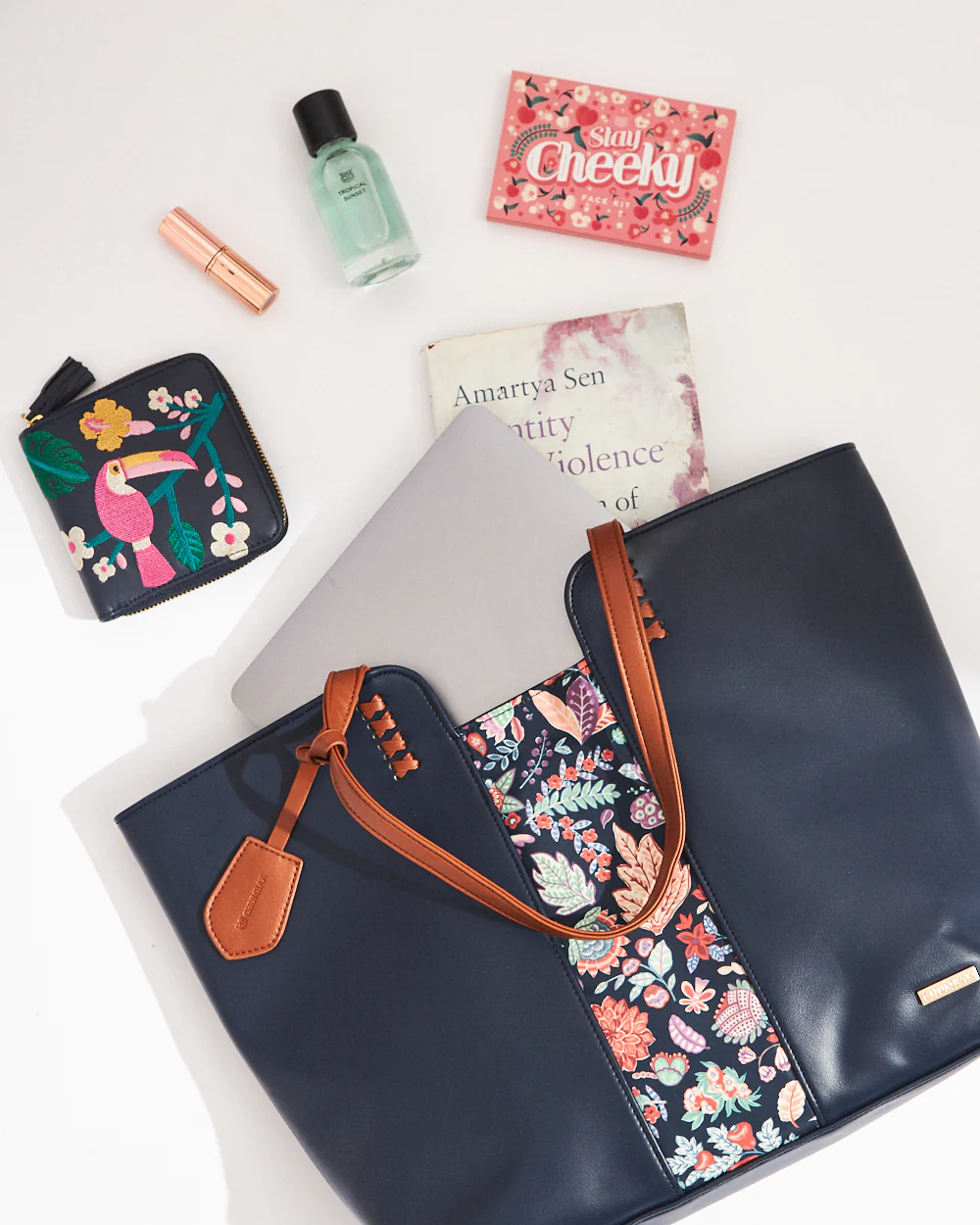 Batik Bloom Tote, Navy - Image 3