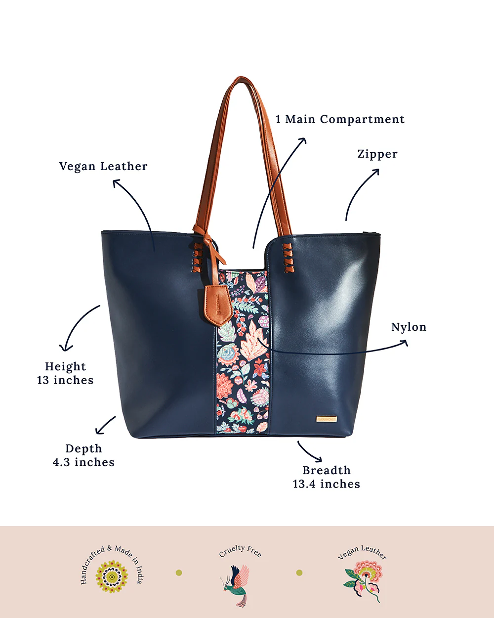 Batik Bloom Tote, Navy - Image 9