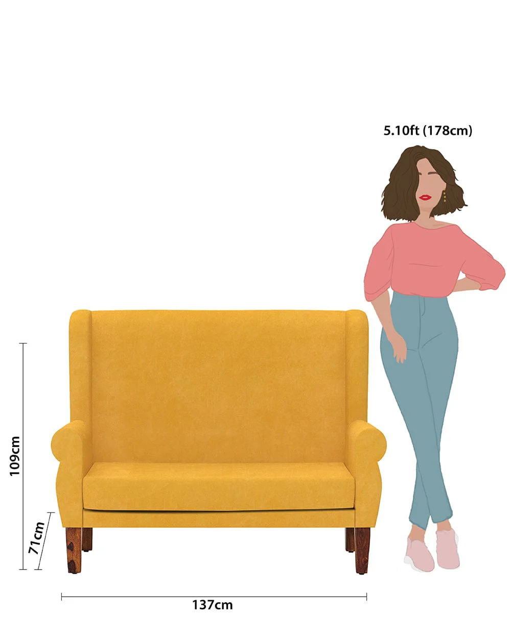 Begum Love Seat-Velvet Mustard - Image 8