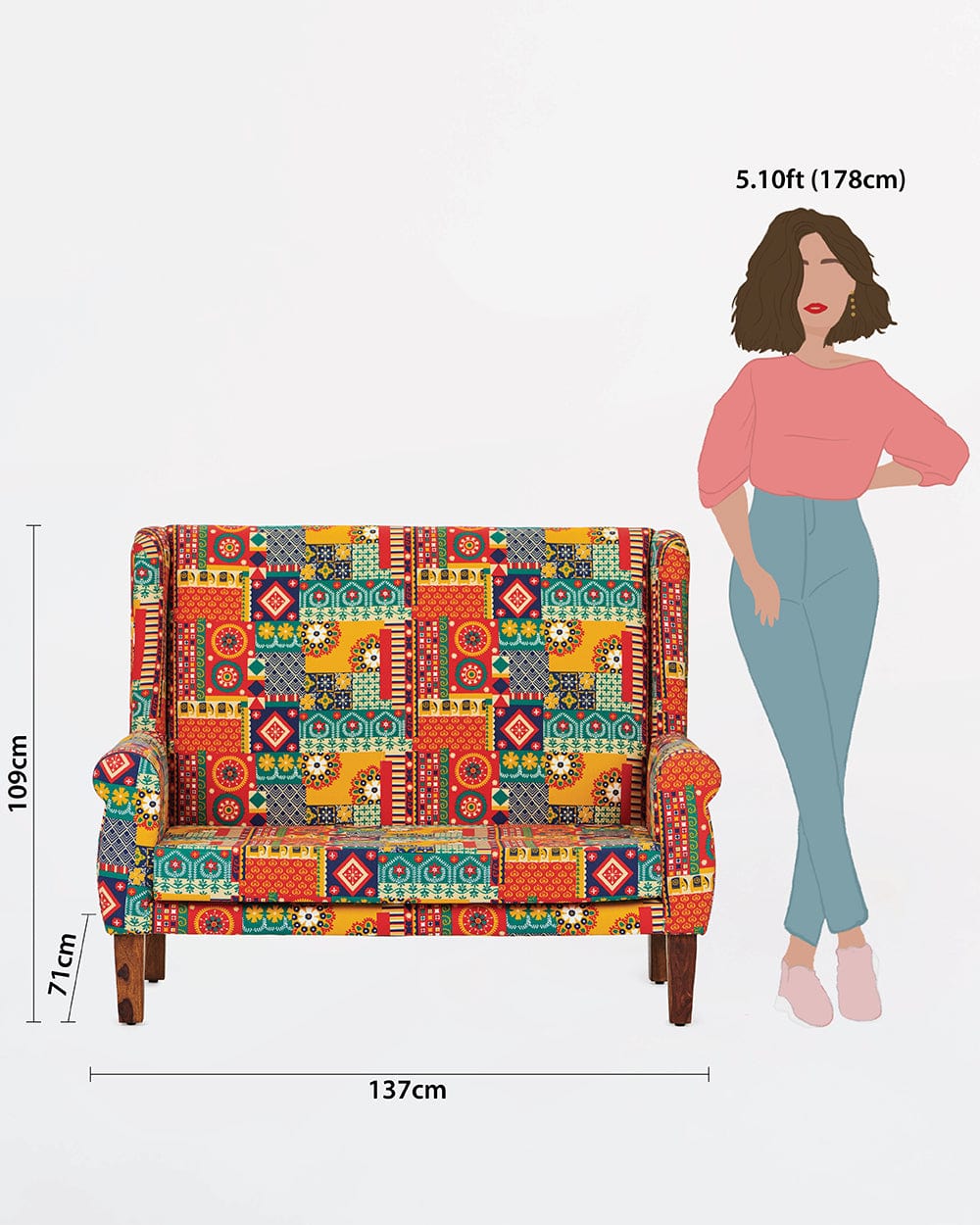 Begum Loveseat - 2 Seater, Floral Swirls - Image 7