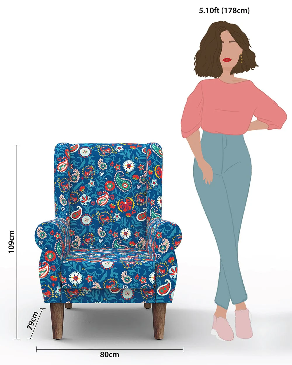 Begum Wing Chair - India Paisleys Blue - Image 6
