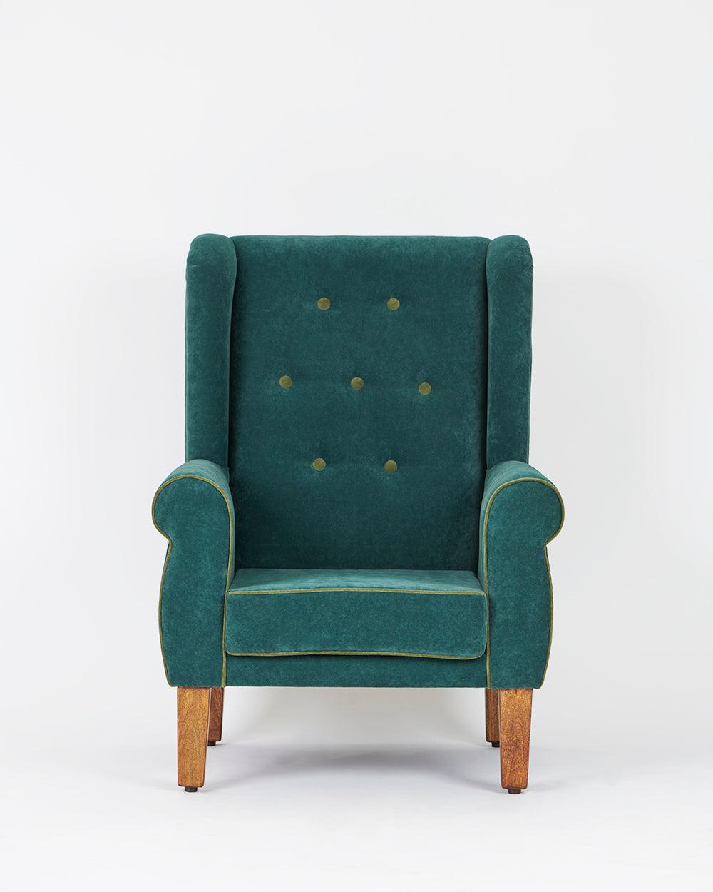 Begum Wing Chair Velvet - Dark Green - Image 2
