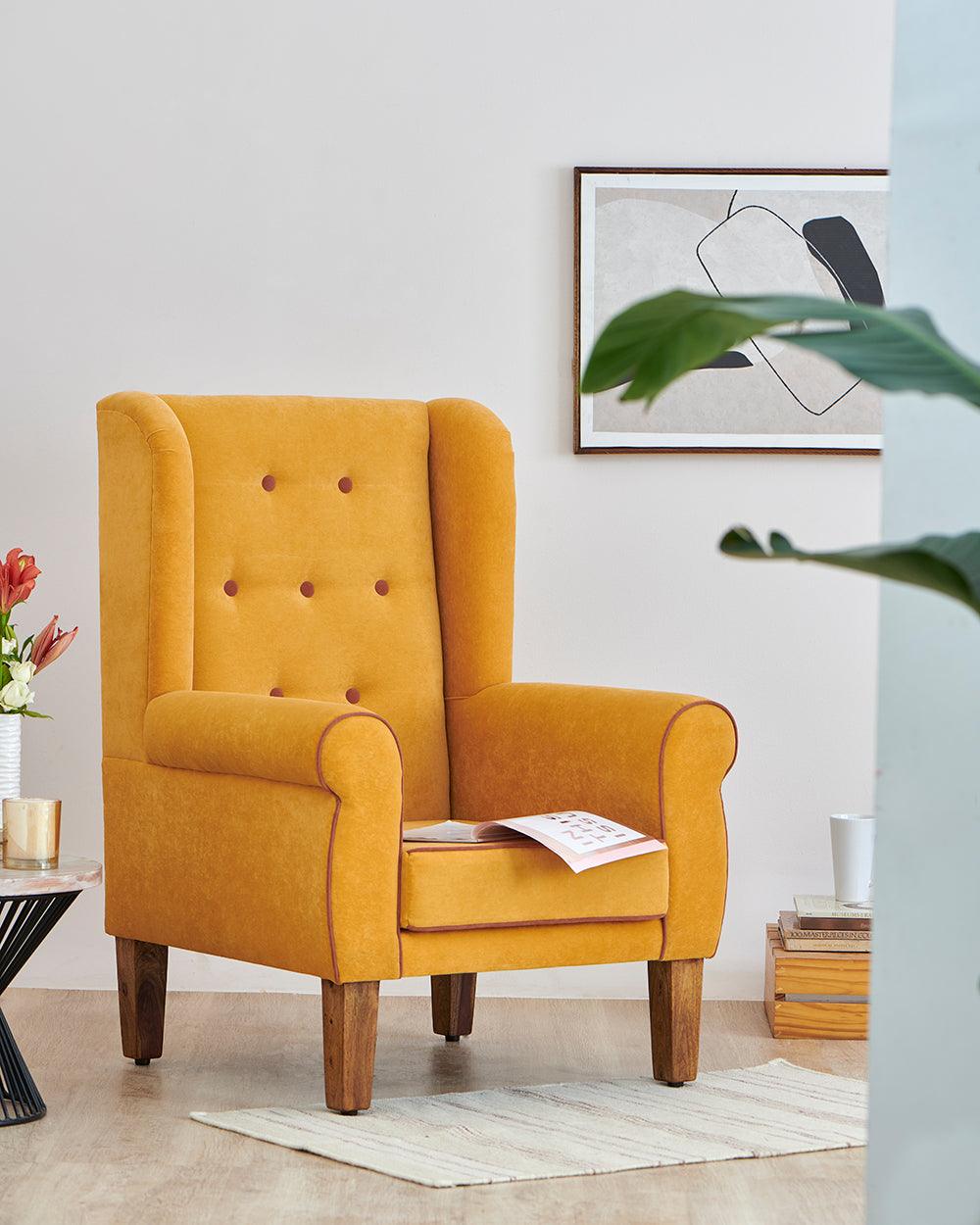Begum Wing Chair Velvet - Mustard