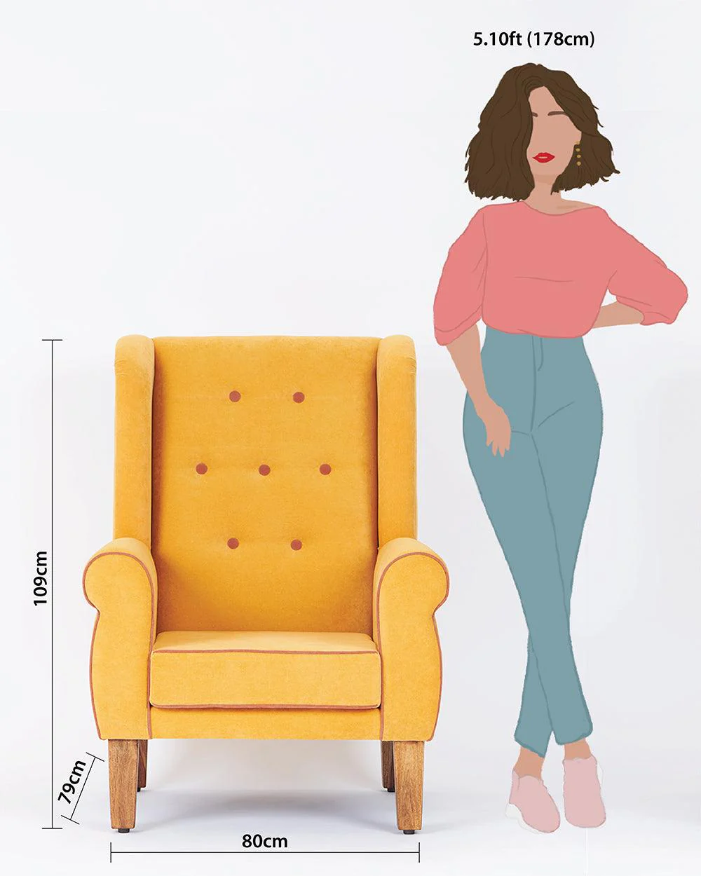Begum Wing Chair Velvet - Mustard - Image 7