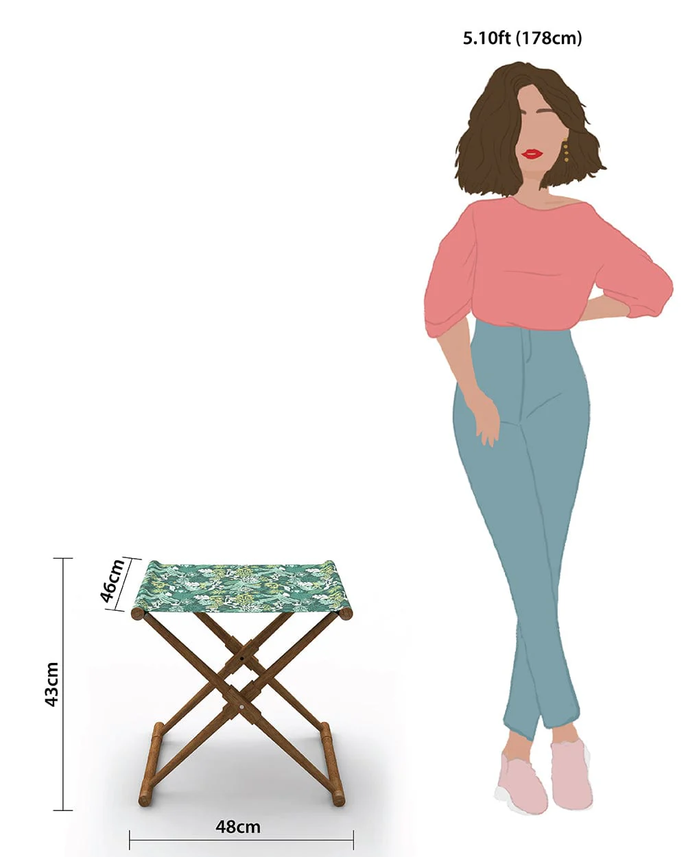 Bistro Foldable Stool Tropical Ikkat Green - Image 6