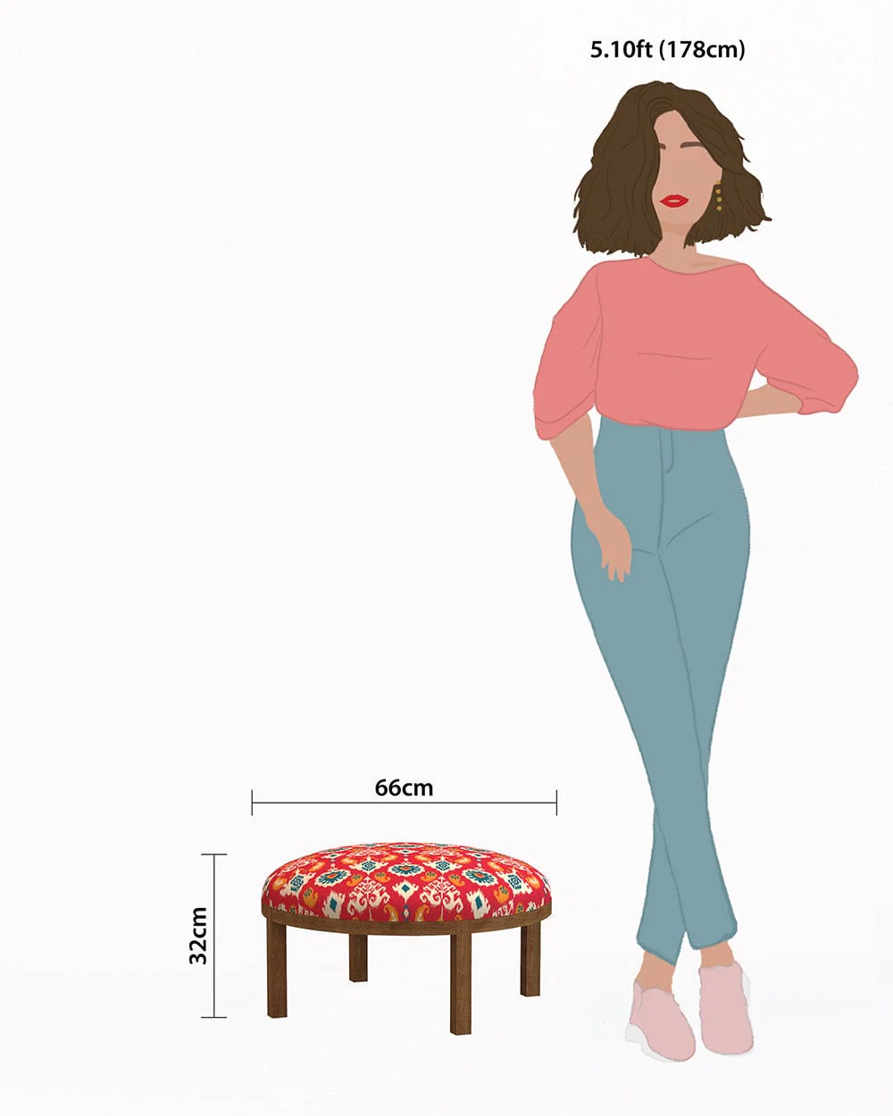 Bohemian Ottoman - Red Ikkat - Image 6