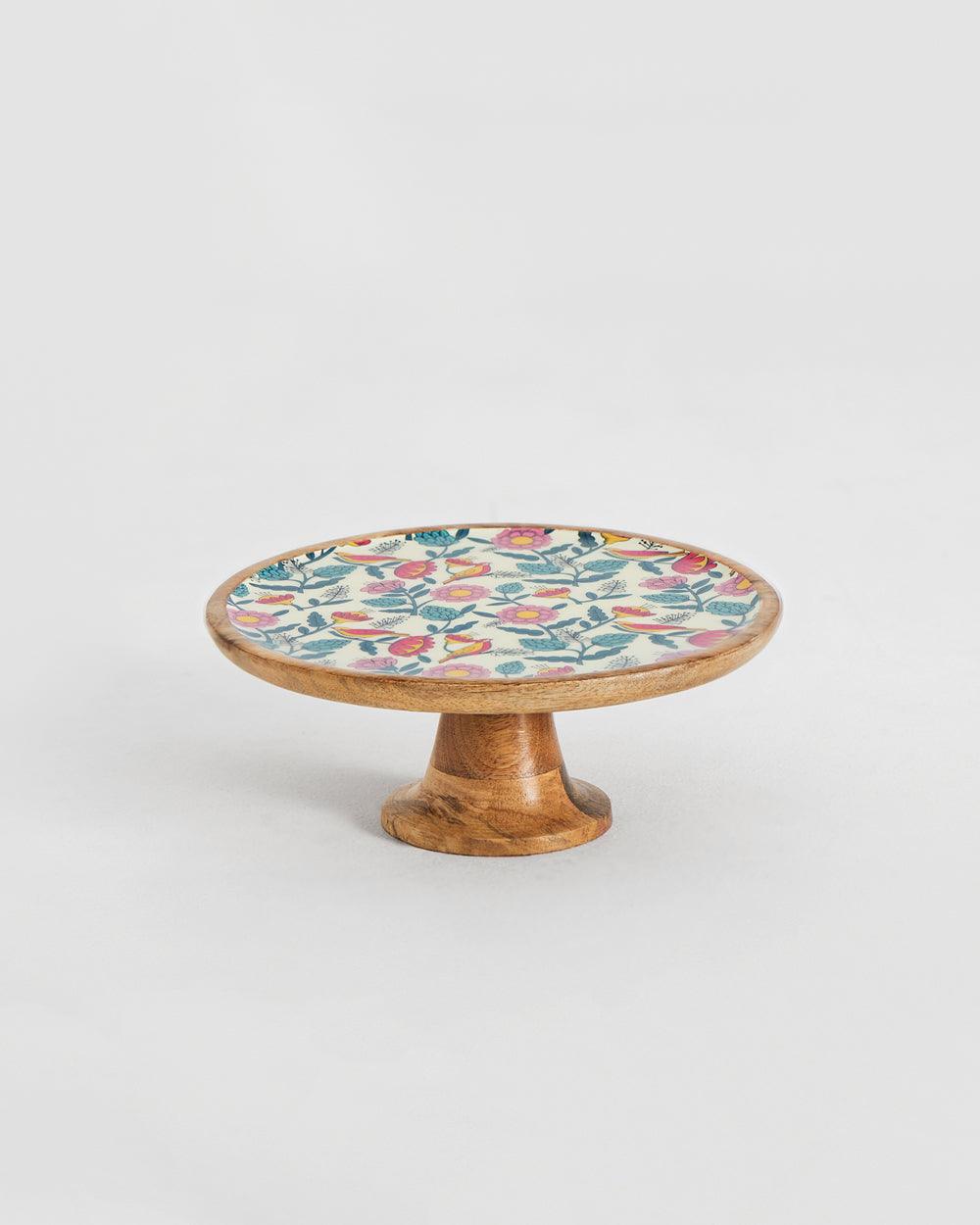 Country Wooden Cake stand - Floral, 9.74” x 9.74” x 5” - Image 2