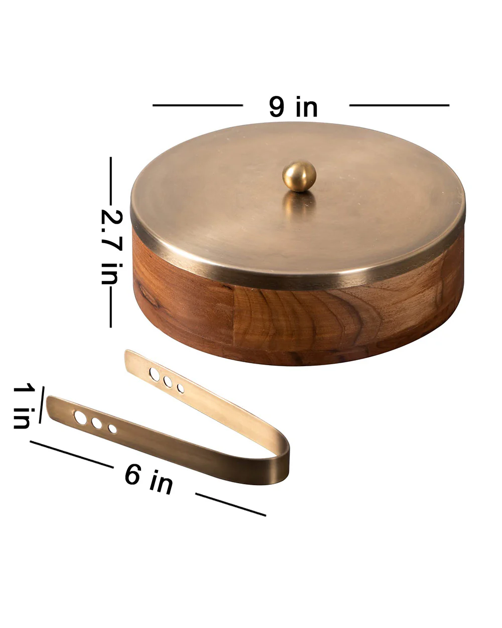 Classic Acacia Wood Roti Box with tong - Gold - Image 4