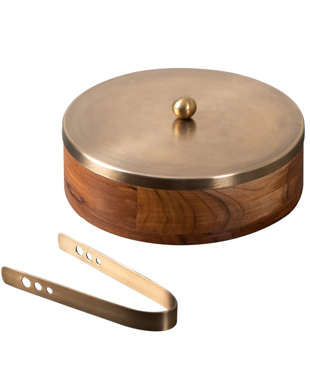 Classic Acacia Wood Roti Box with tong - Gold - Image 5