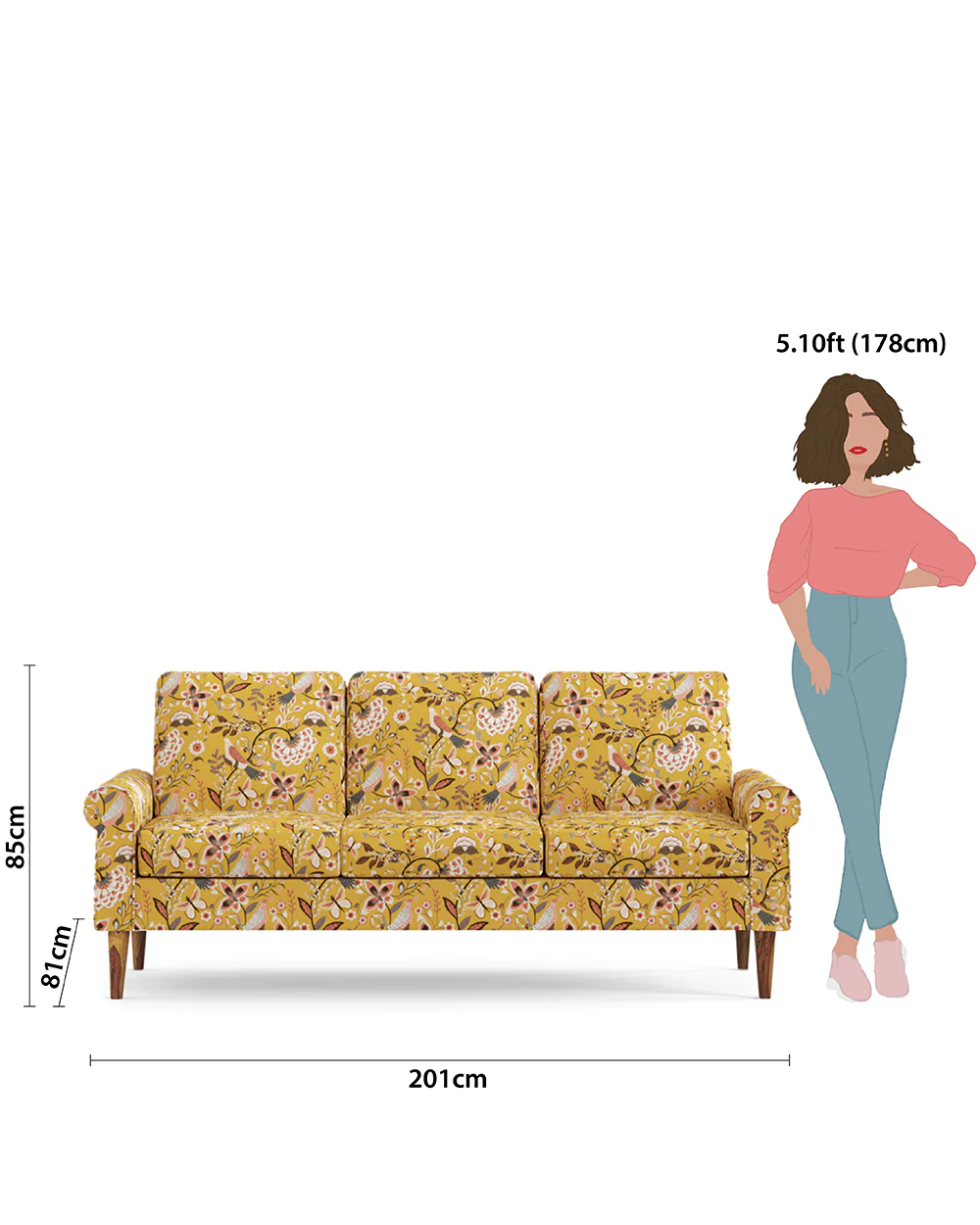 Colonial Couch 3 Seater Dragonfruit Yellow - Image 8