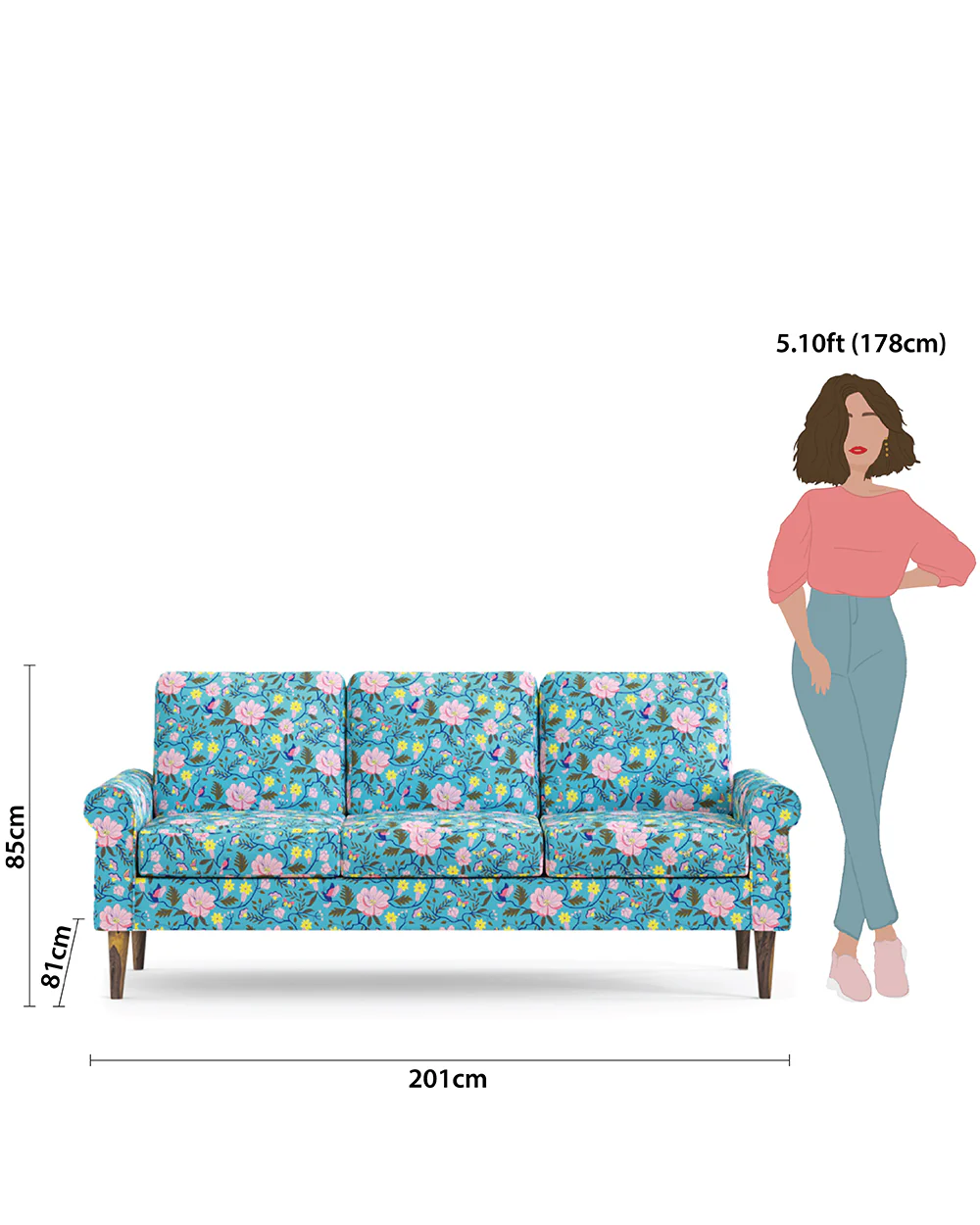 Colonial Couch 3 Seater Spring Bloom Teal - Image 9