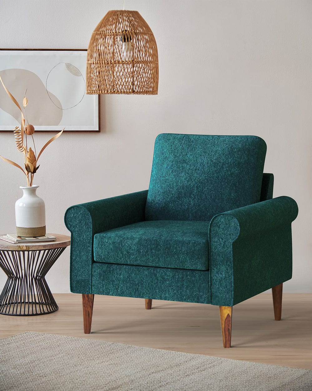 Colonial Couch Single Seater Green Velvet Dark Green