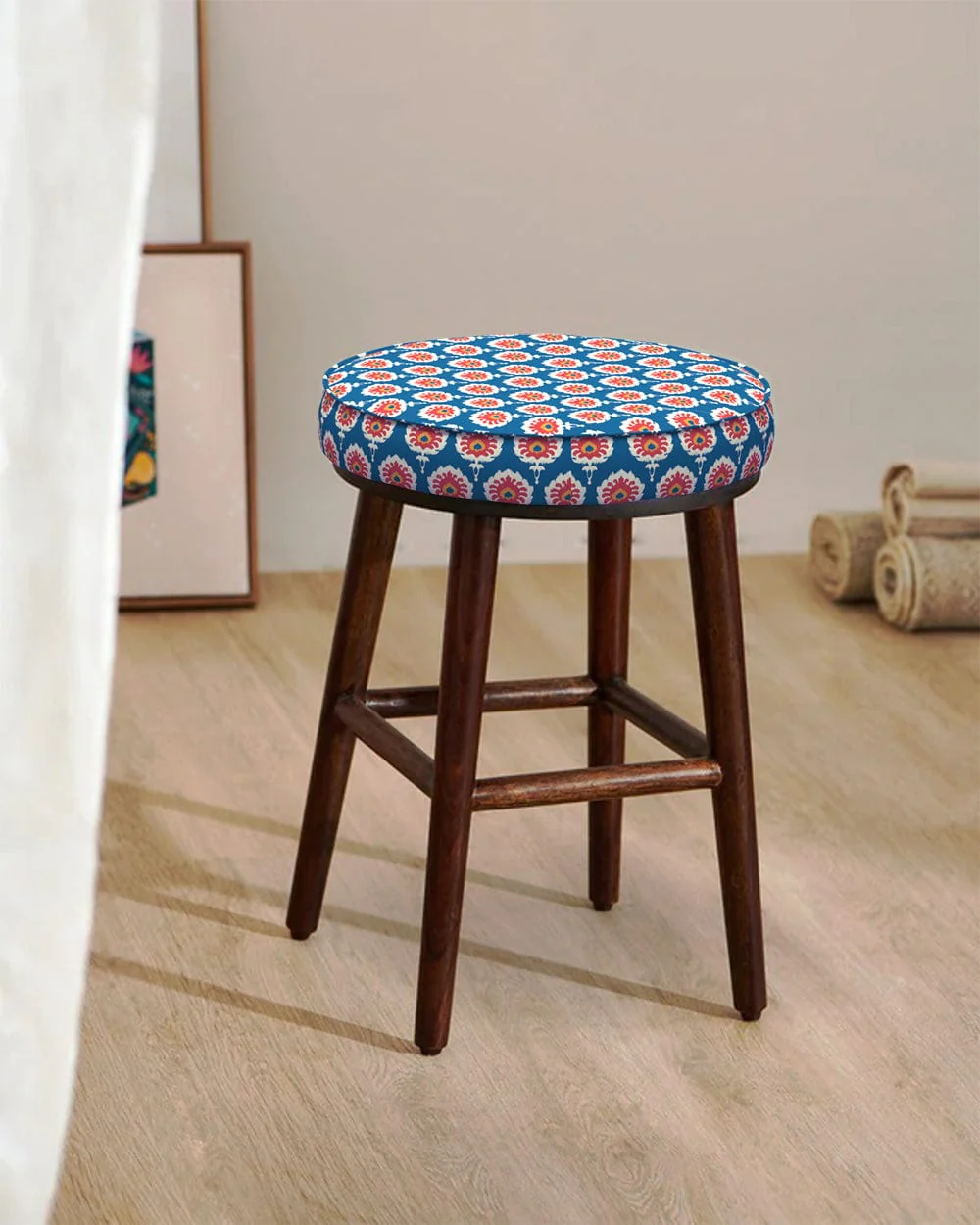 English Cafe Stool - Blue Ikkat