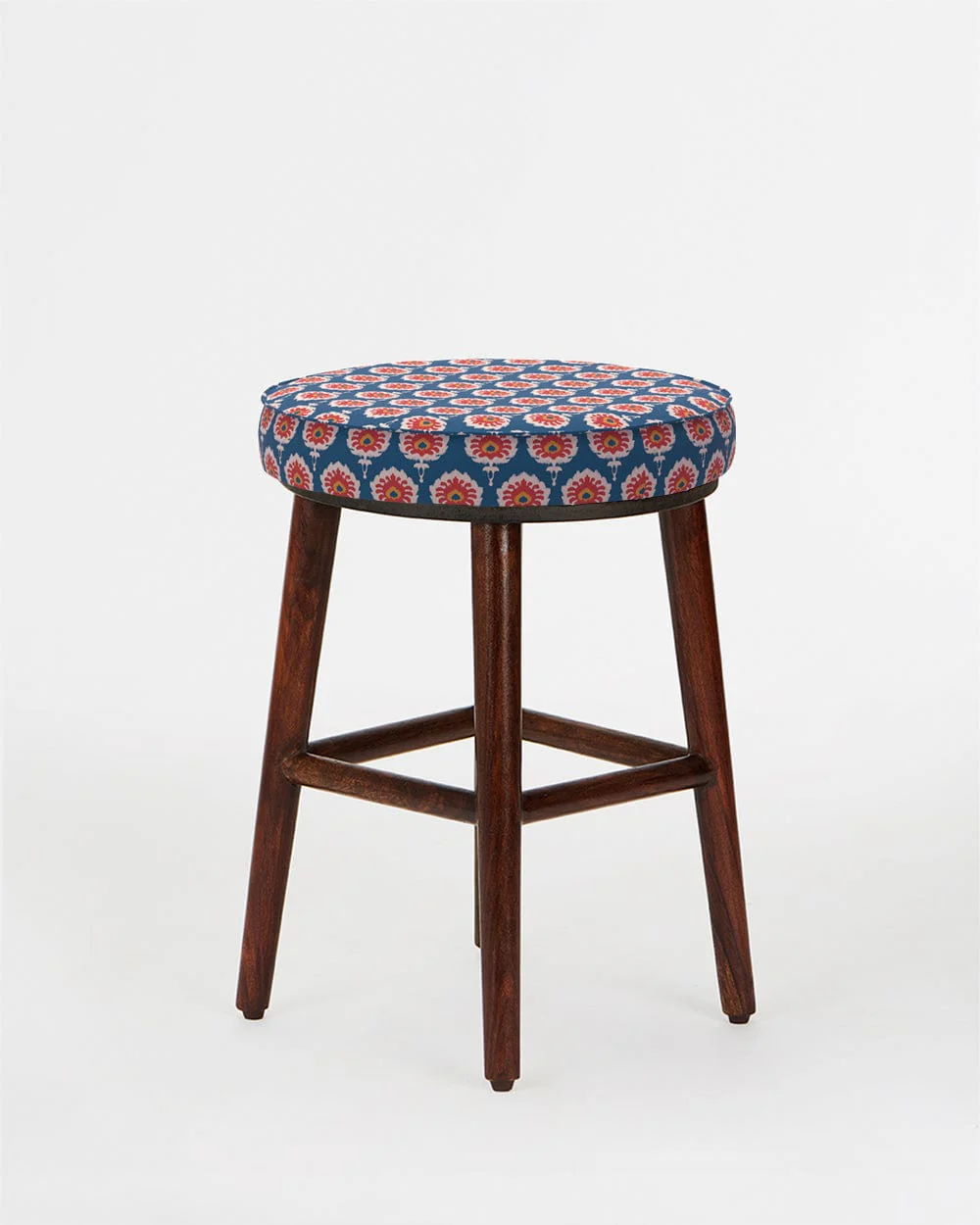 English Cafe Stool - Blue Ikkat - Image 3