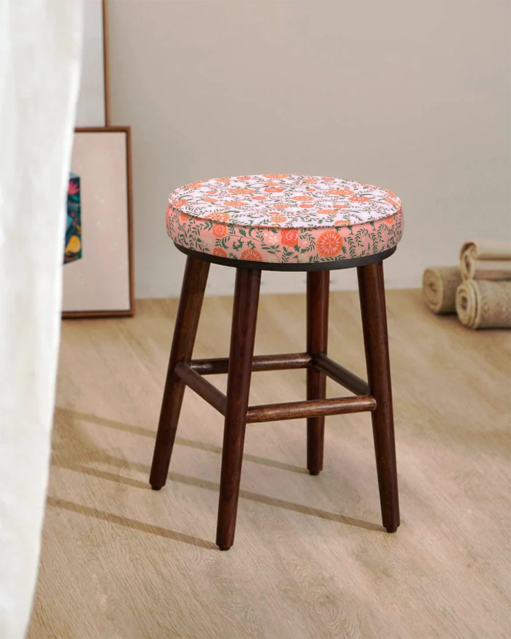 English Cafe Stool - Earthy Florals Peach