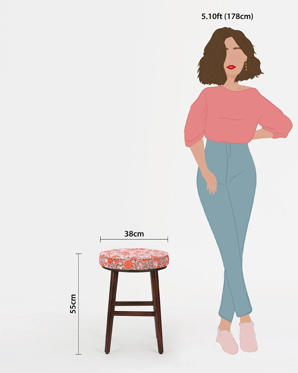 English Cafe Stool - Earthy Florals Peach - Image 6