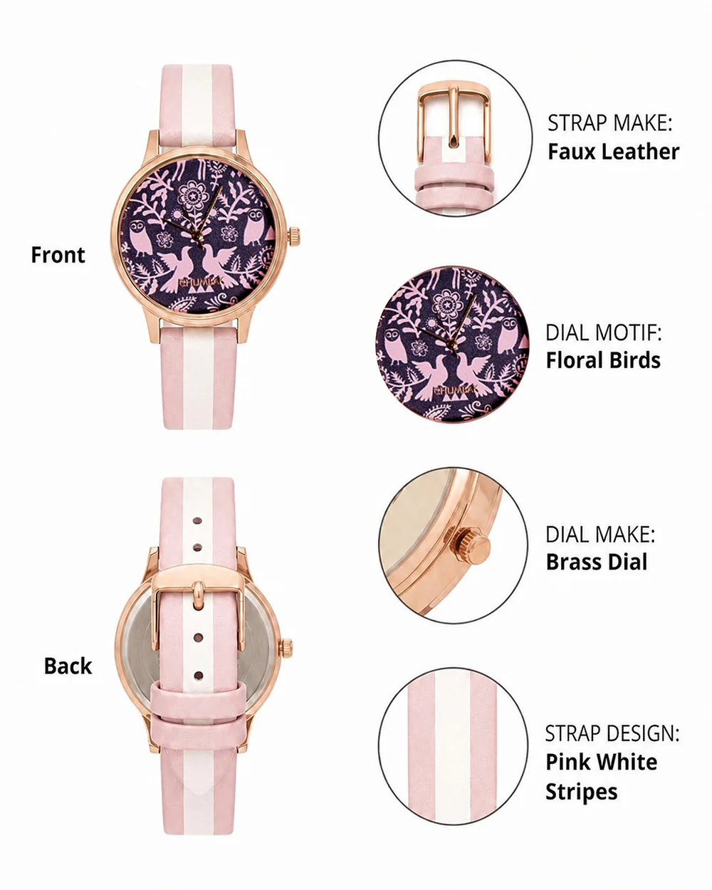 TEAL by Chumbak Floral Birds Wrist Watch- Pink - Image 3