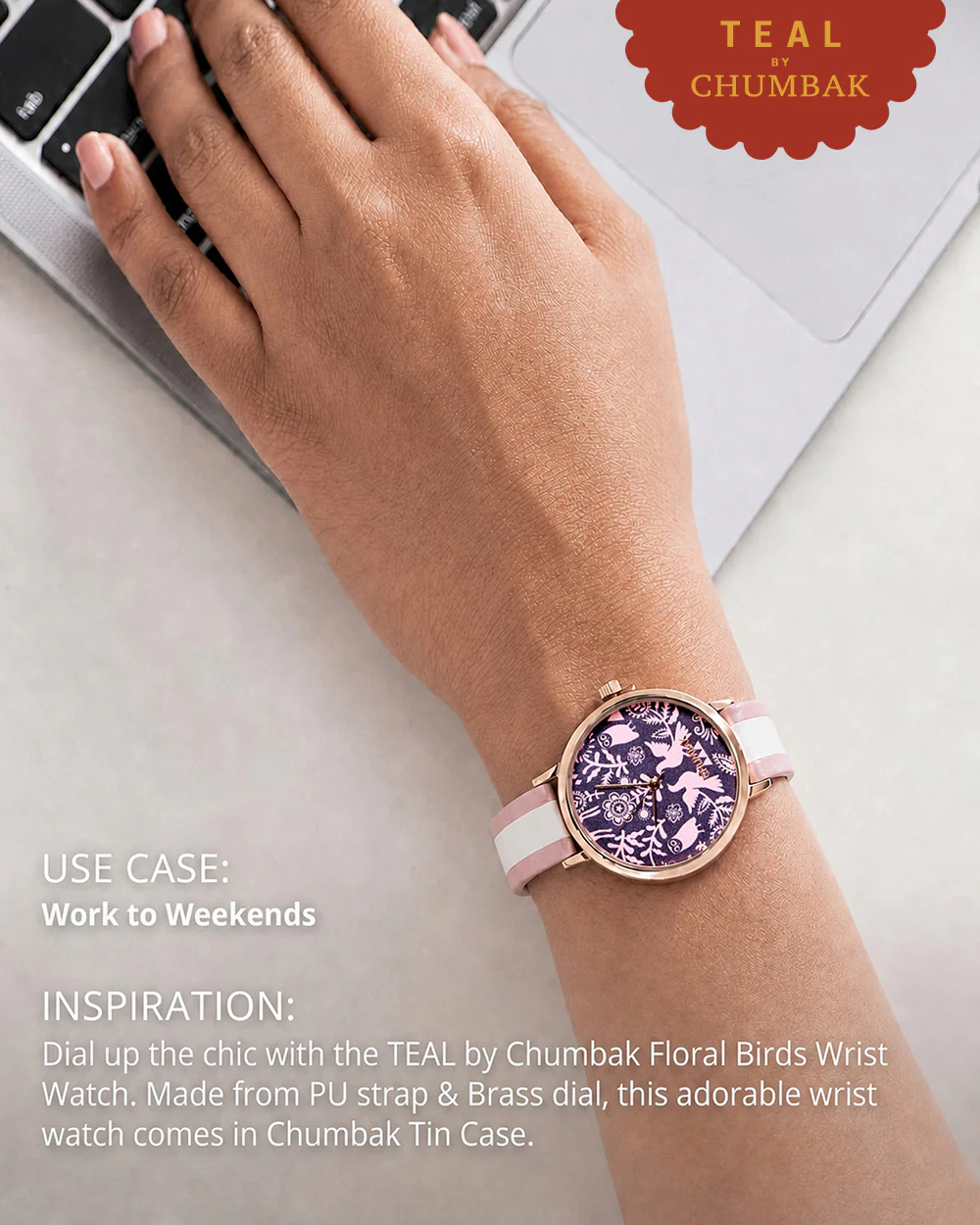 TEAL by Chumbak Floral Birds Wrist Watch- Pink - Image 4