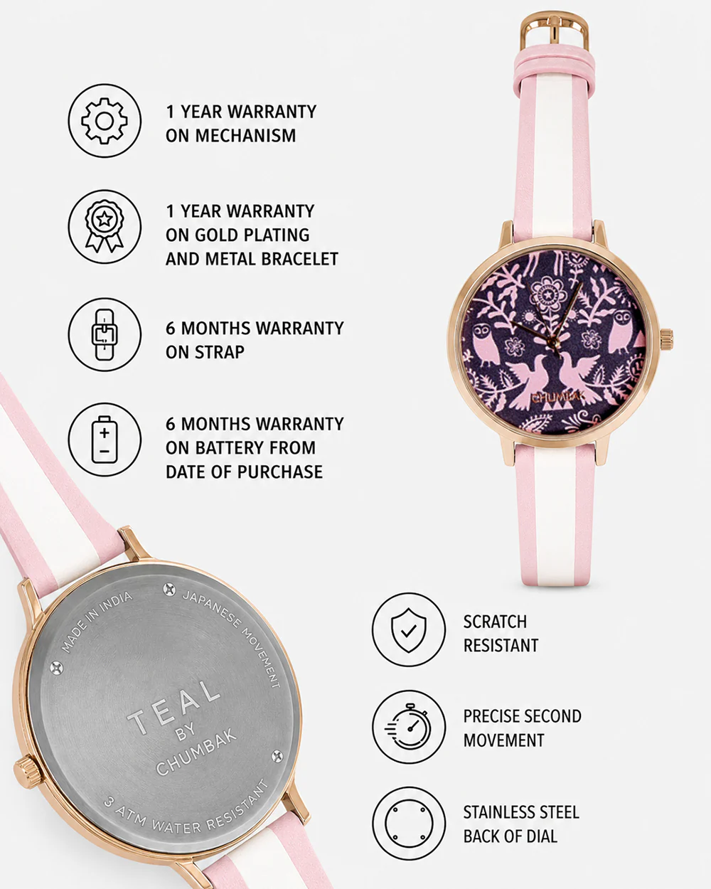 TEAL by Chumbak Floral Birds Wrist Watch- Pink - Image 6