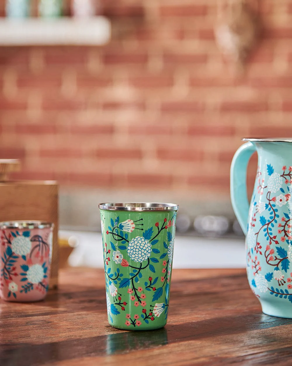 Green Floral Steel Tumbler Large