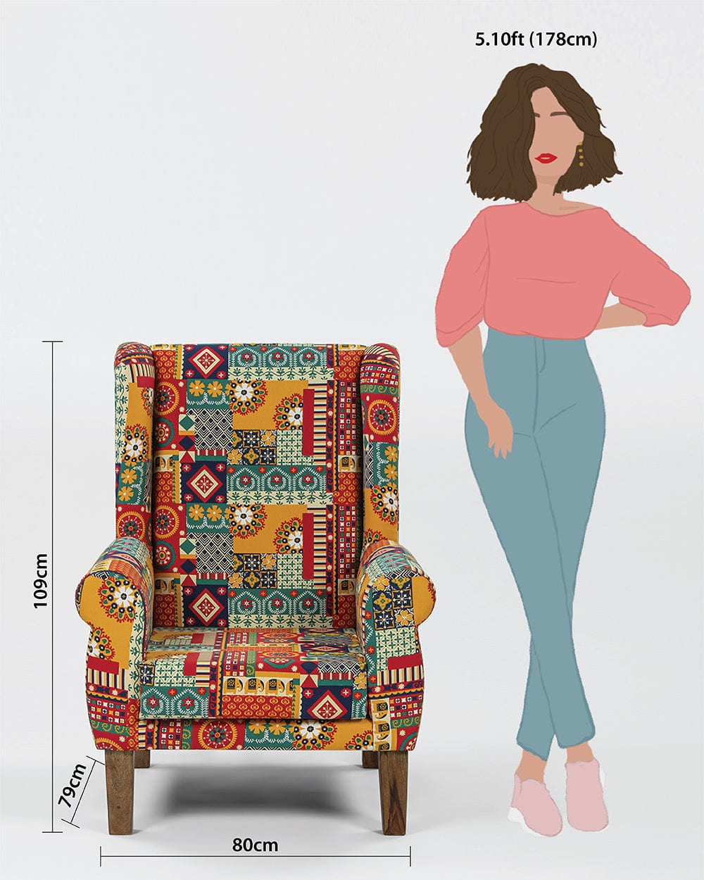 The Begum Wing Chair -Floral Swirls - Image 7