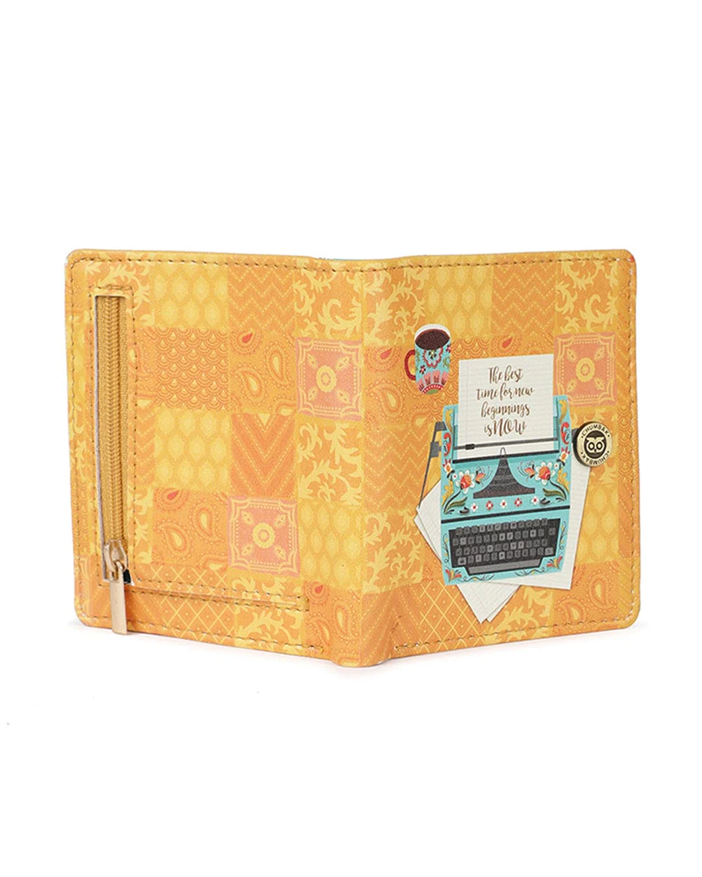Floral Typewriter Yellow Printed Snap Button Wallet - Image 3