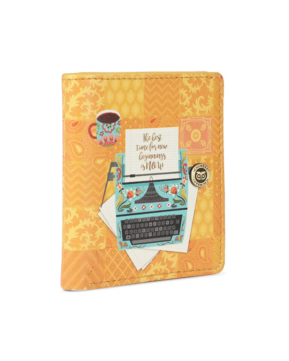 Floral Typewriter Yellow Printed Snap Button Wallet - Image 5