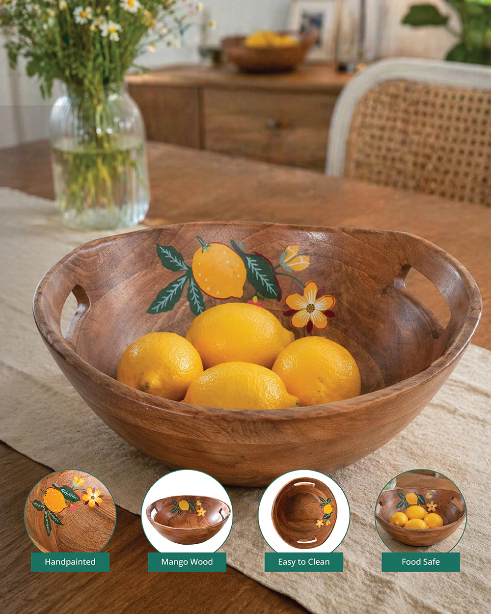 Florentine Wooden  Serving Bowl, 9"| Citrus Zest - Image 8