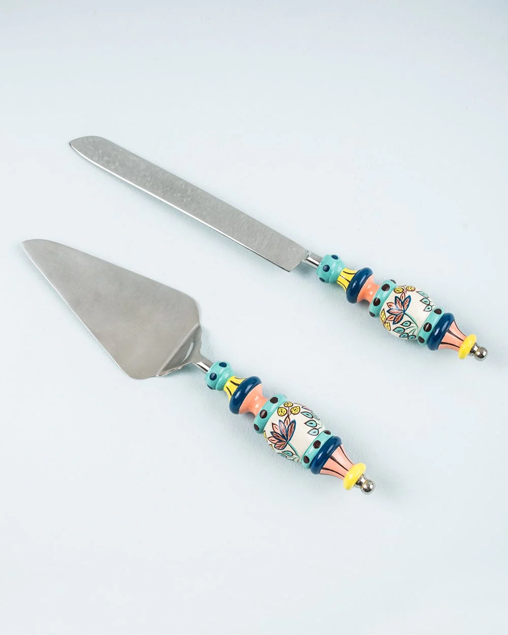 Folk Floral Cake Server Set- Blue