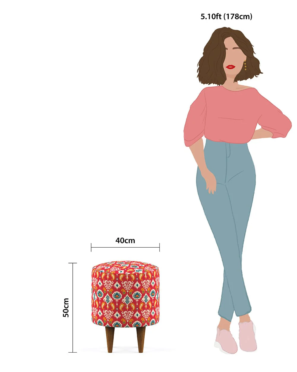 French Pouffe - Red Ikkat - Image 6