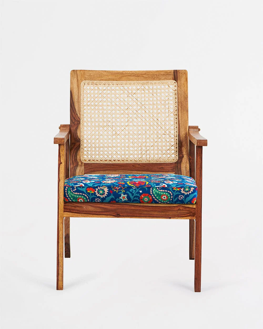 French Rattan Arm Chair India Paisleys Blue - Image 2