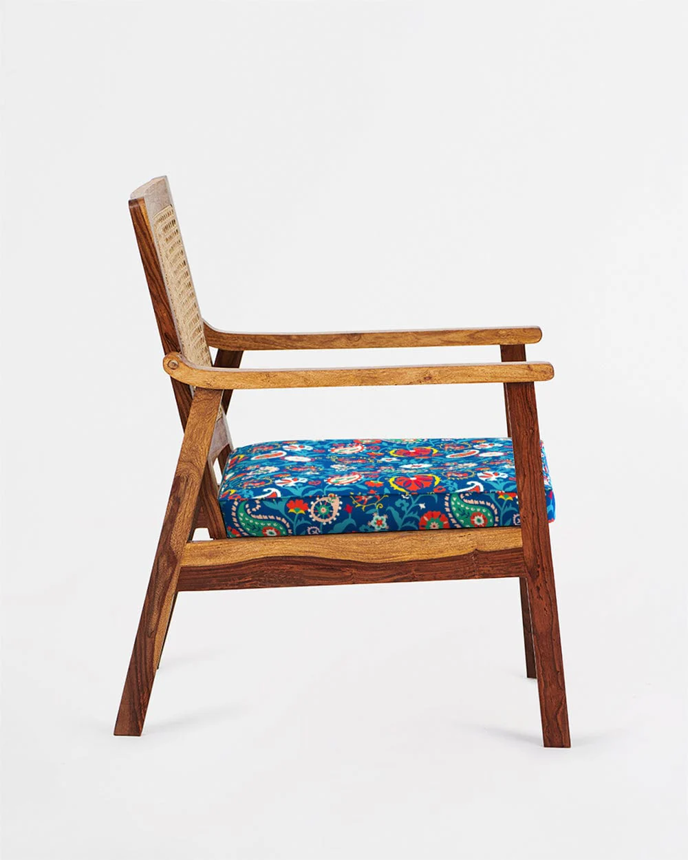 French Rattan Arm Chair India Paisleys Blue - Image 3