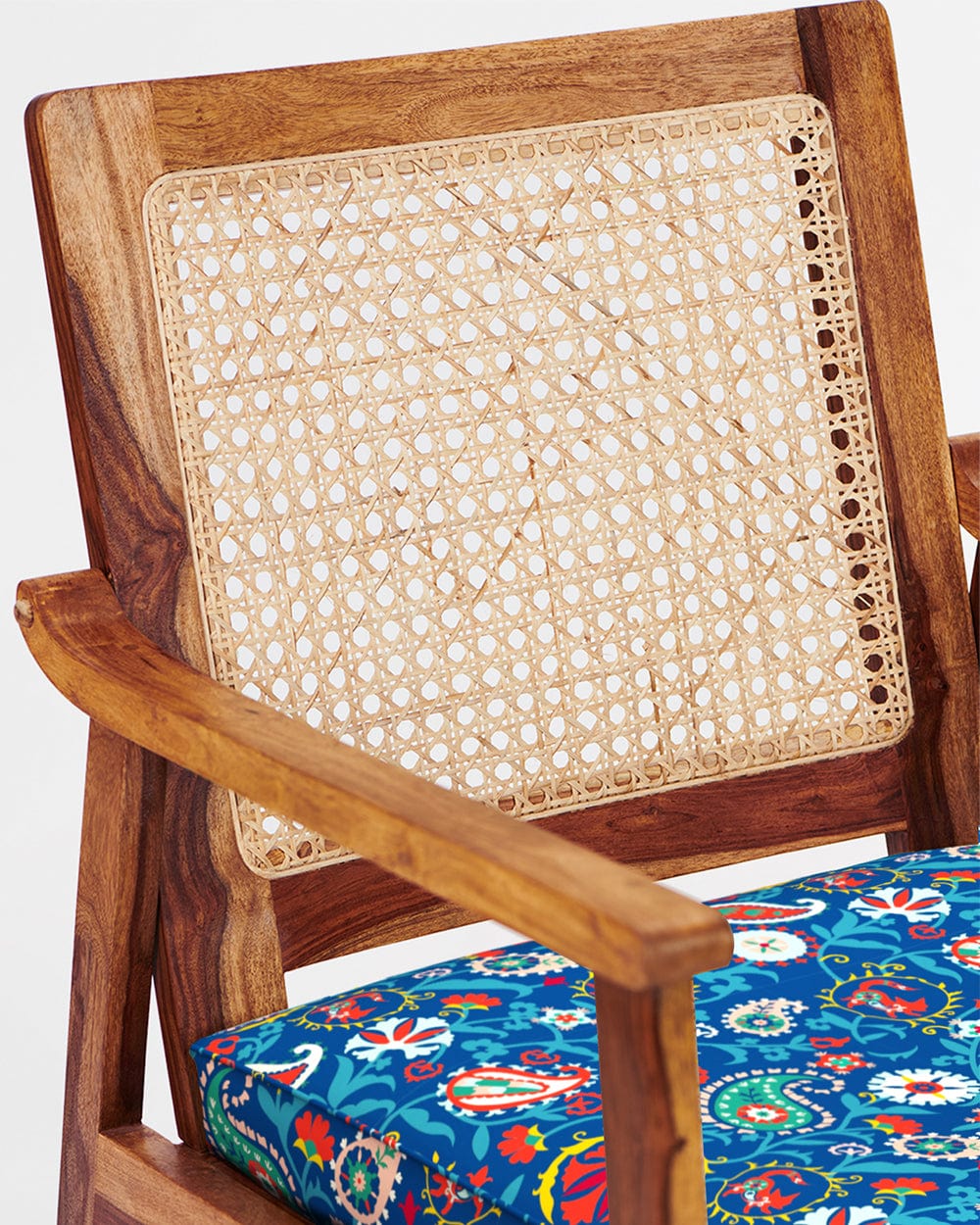 French Rattan Arm Chair India Paisleys Blue - Image 4