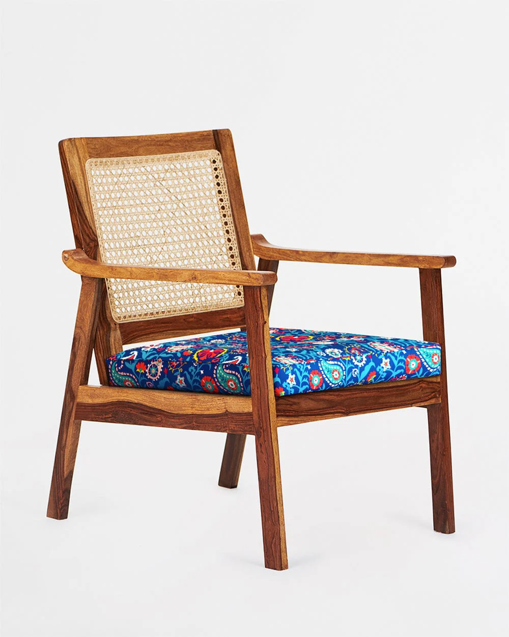 French Rattan Arm Chair India Paisleys Blue - Image 6