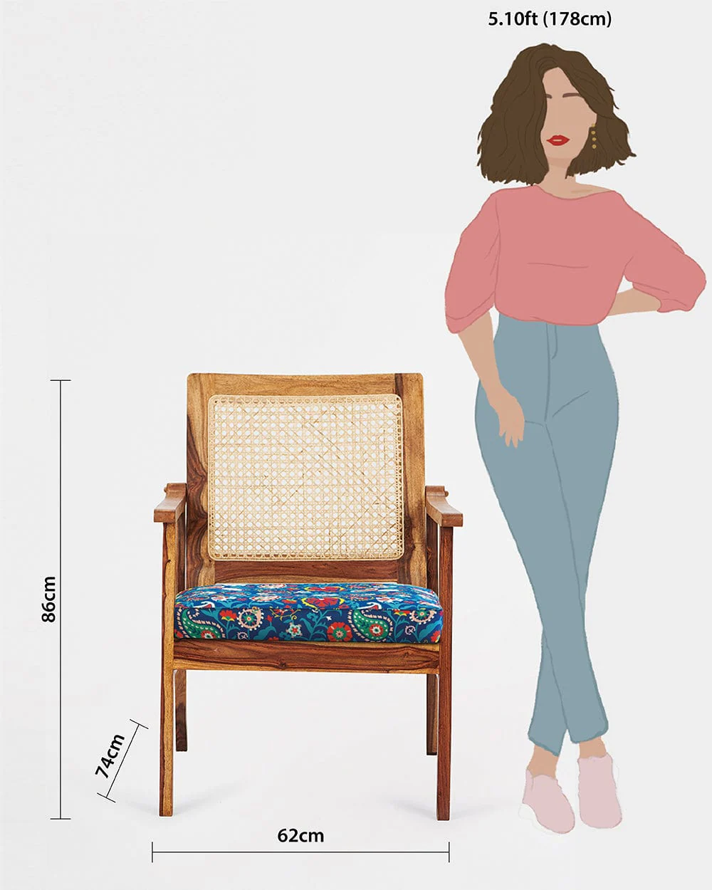 French Rattan Arm Chair India Paisleys Blue - Image 7