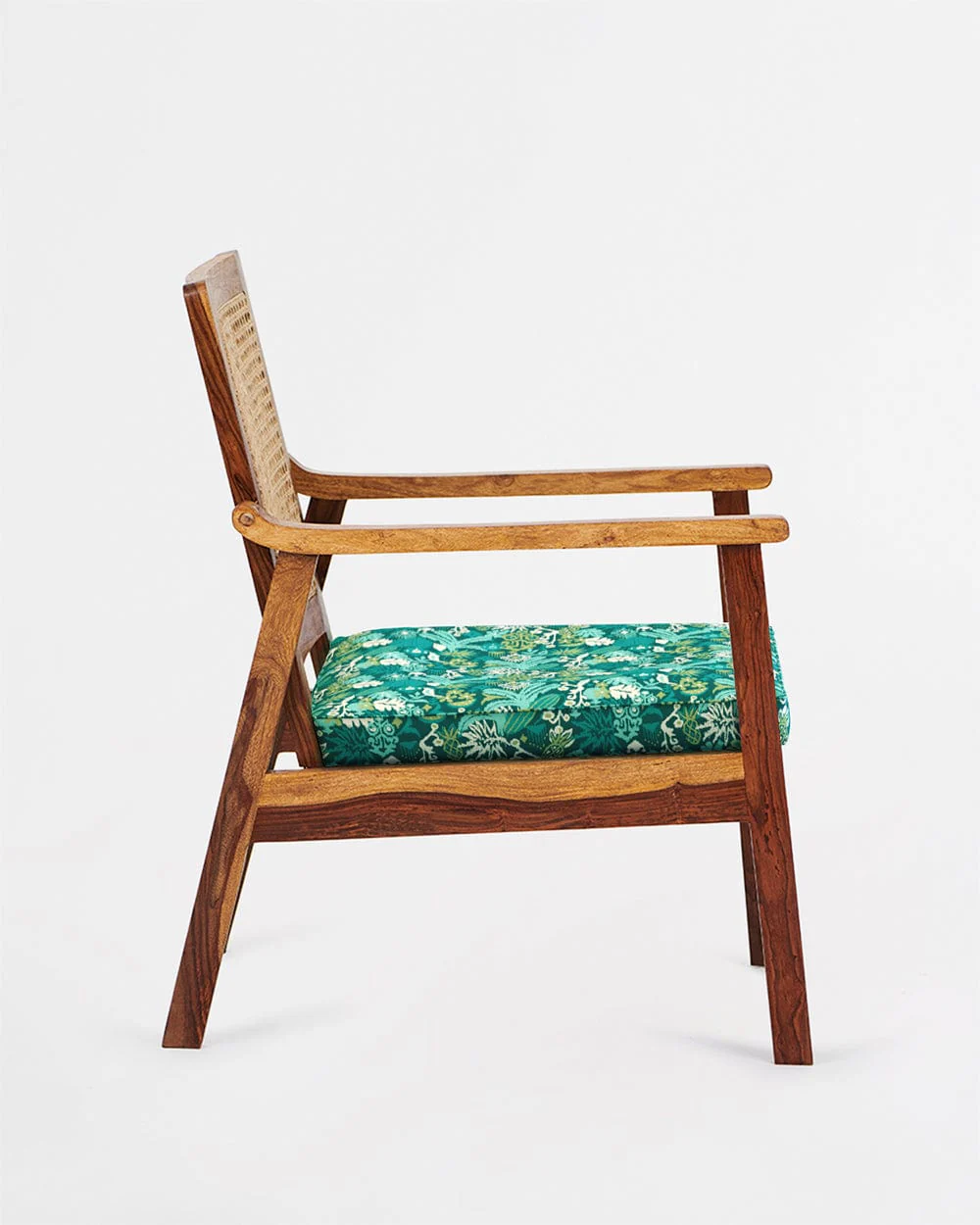 French Rattan Arm Chair Tropical Ikkat Green - Image 3