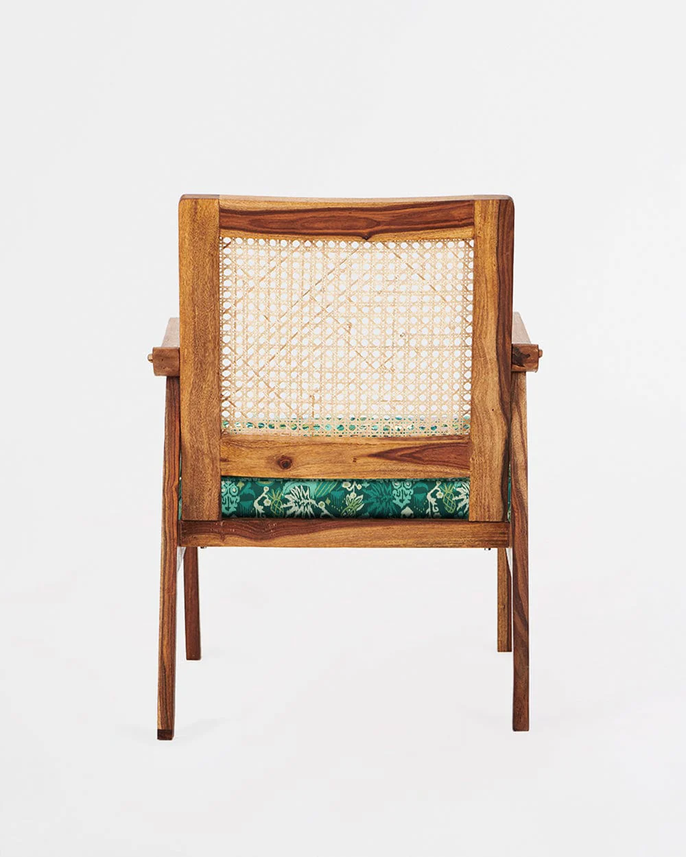 French Rattan Arm Chair Tropical Ikkat Green - Image 4