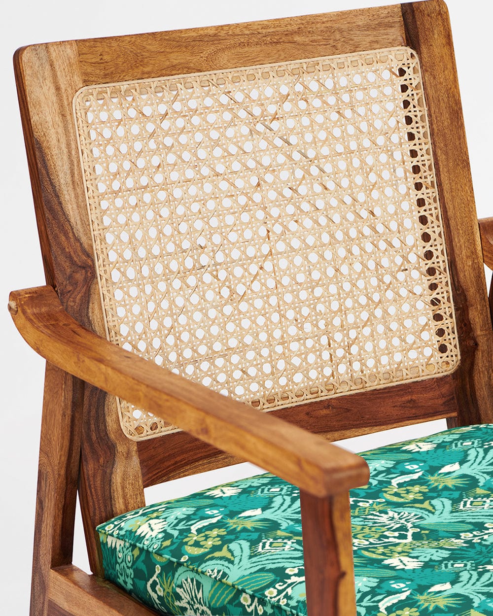 French Rattan Arm Chair Tropical Ikkat Green - Image 5