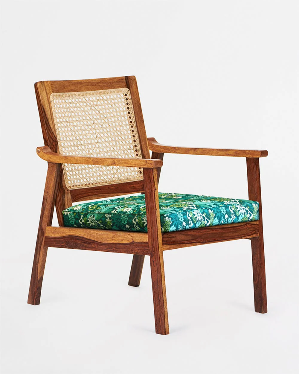 French Rattan Arm Chair Tropical Ikkat Green - Image 6