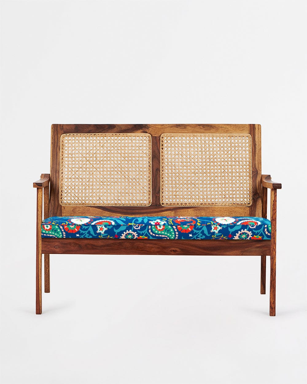 French Rattan Love Seat India Paisleys Blue - Image 2