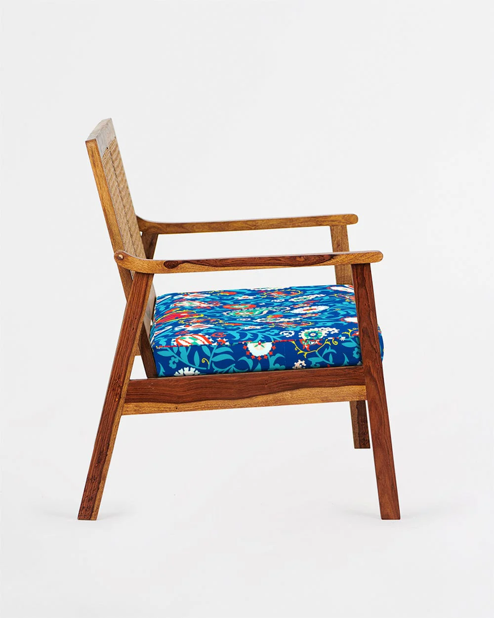 French Rattan Love Seat India Paisleys Blue - Image 3