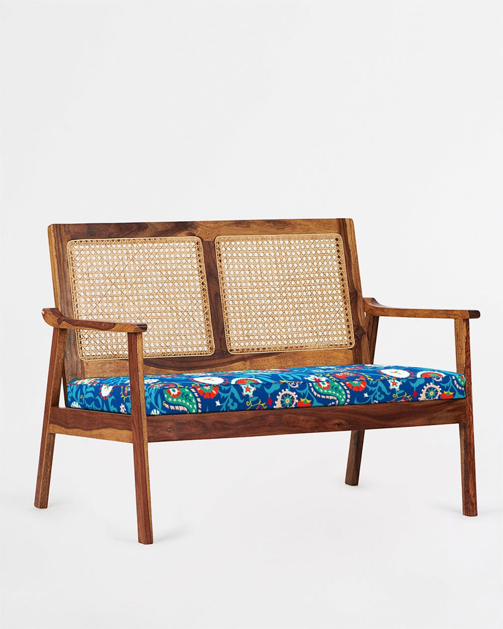 French Rattan Love Seat India Paisleys Blue - Image 4