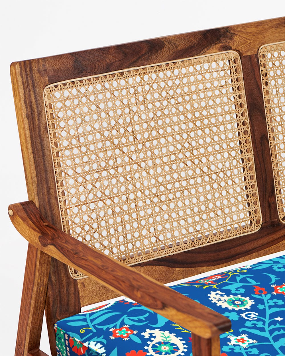 French Rattan Love Seat India Paisleys Blue - Image 5
